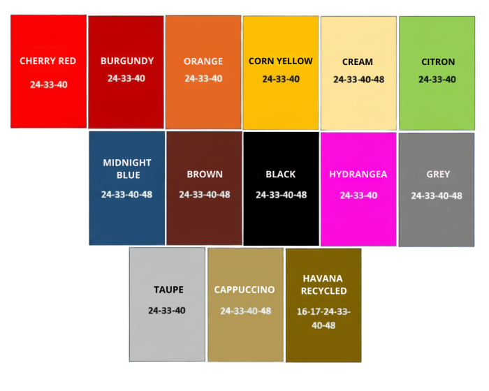 TABELLA COLORI TOVAGLIOLI SENZA STAMPA 33X33 INGLESE